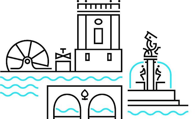 Karikatur vom Wassersystem in Augsburg